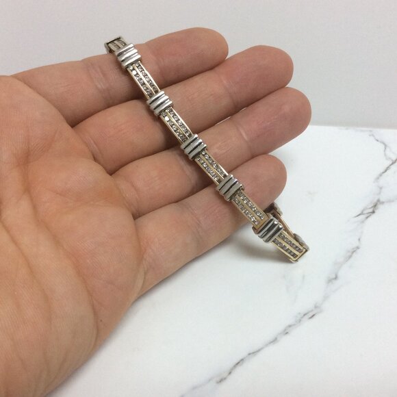 Lady's 14k Yellow Solid Real 2Tone Gold Diamond Fancy Link Bracelet 19.10g - Picture 7 of 9